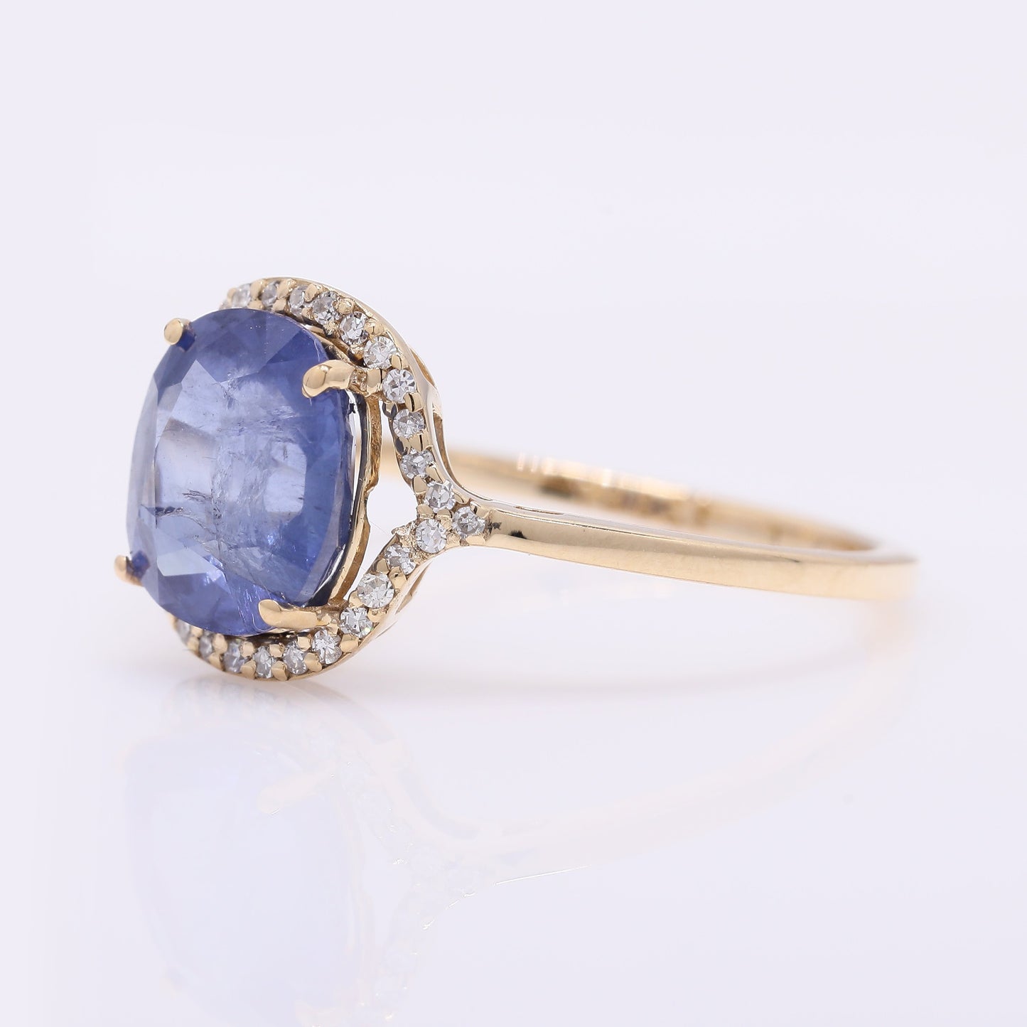 3.18 Ct Oval Mixed Cut Natural Sapphire 14K Gold Ring