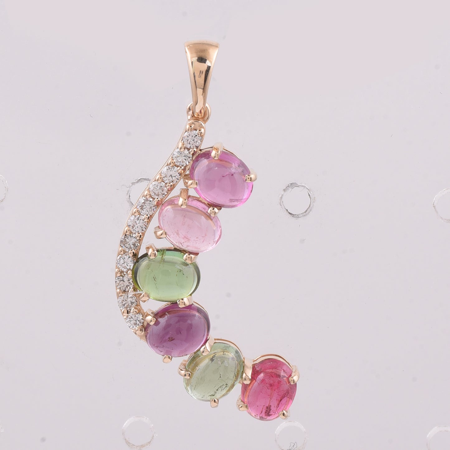 2.72 Ct Oval Cabochon Cut Natural Multi-Coloured Tourmaline 14K Gold Pendant