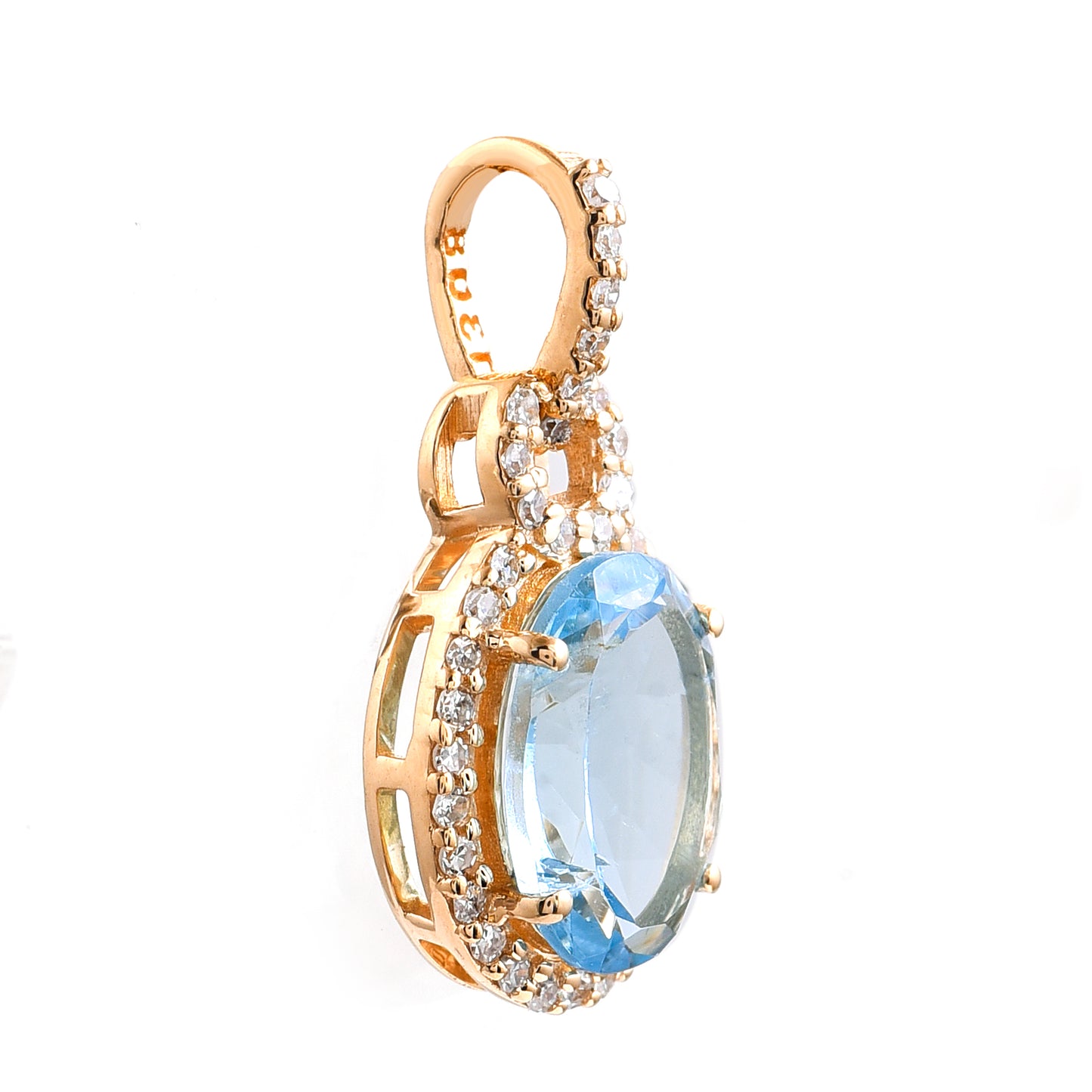 1.26 Ct Oval Mixed Cut Natural Aquamarine 14K Gold Pendant