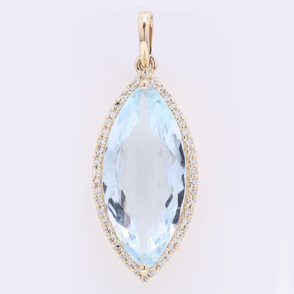 4.16 Ct Marquise Mixed Cut Natural Aquamarine 14K Gold Pendant