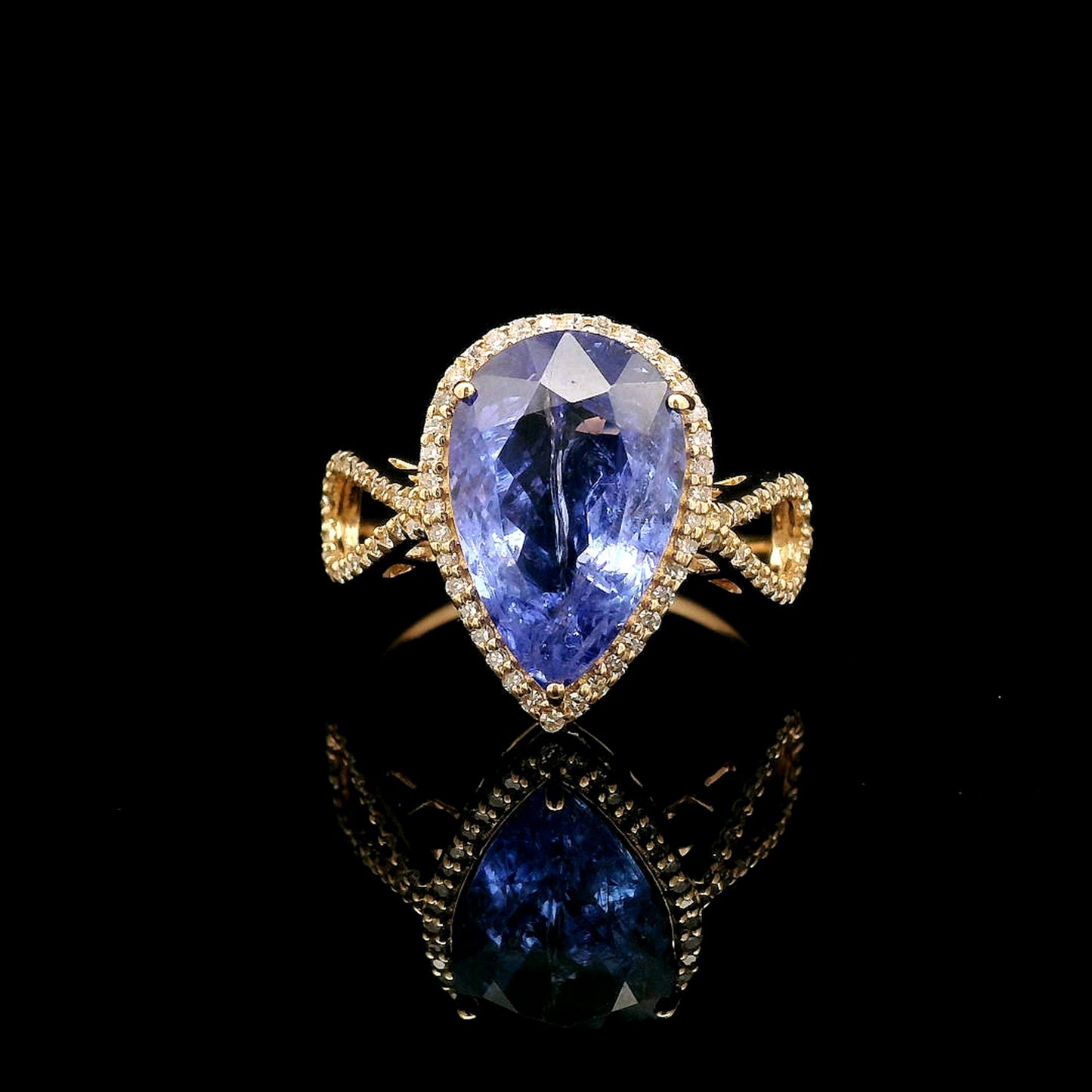 4.58 Ct Pear Mixed Cut Natural Tanzanite 14K Gold Ring