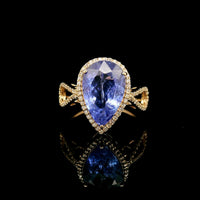 4.58 Ct Pear Mixed Cut Natural Tanzanite 14K Gold Ring