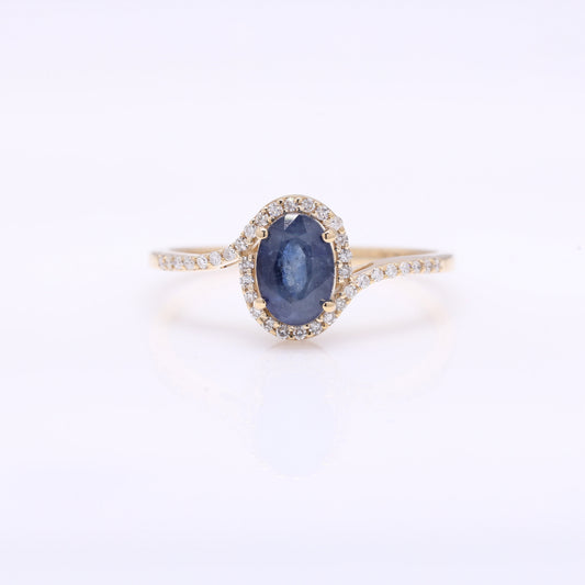 1.37 Ct Oval Mixed Cut Natural Sapphire 14K Gold Ring