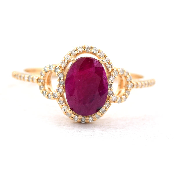 1.88 Ct Oval Mixed Cut Natural Ruby 14K Gold Ring