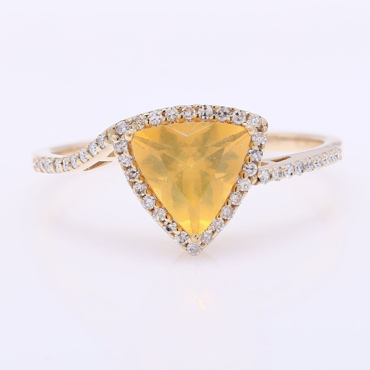 0.84 Ct Triangle Mixed Cut Natural Fire Opal 14K Gold Ring