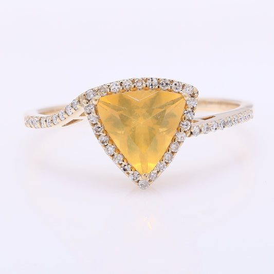 0.84 Ct Triangle Mixed Cut Natural Fire Opal 14K Gold Ring