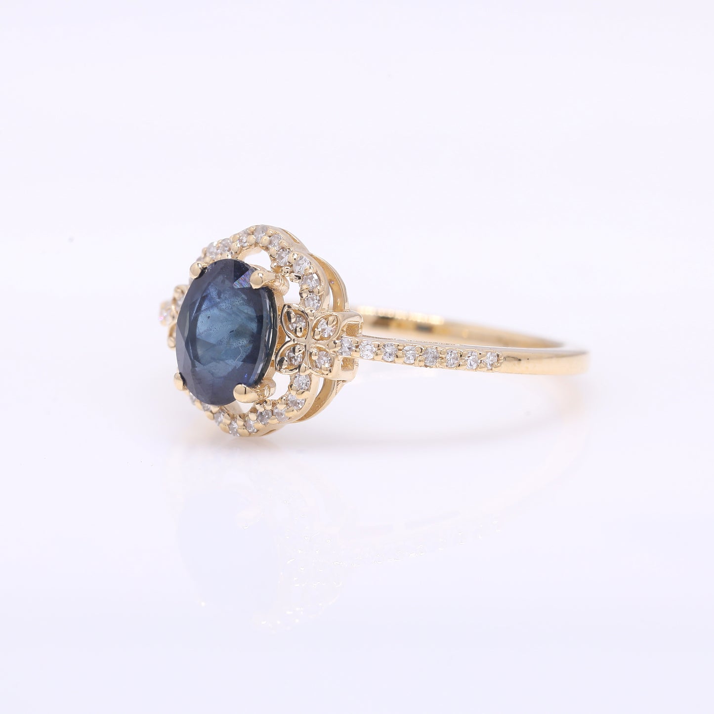 1.36 Ct Oval Mixed Cut Natural Sapphire 14K Gold Ring