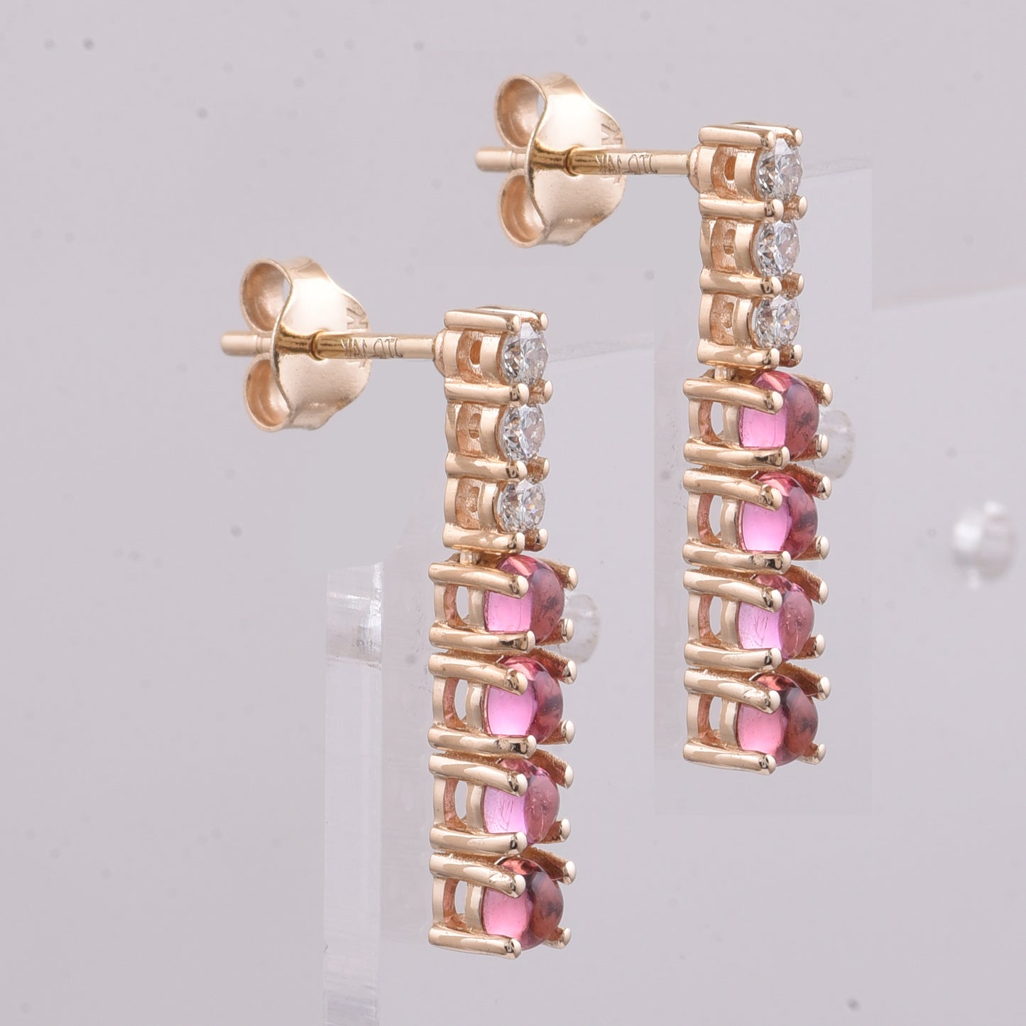 1.29 Ct Round Cabochon Cut Natural Pink Tourmaline 14K Gold Earrings