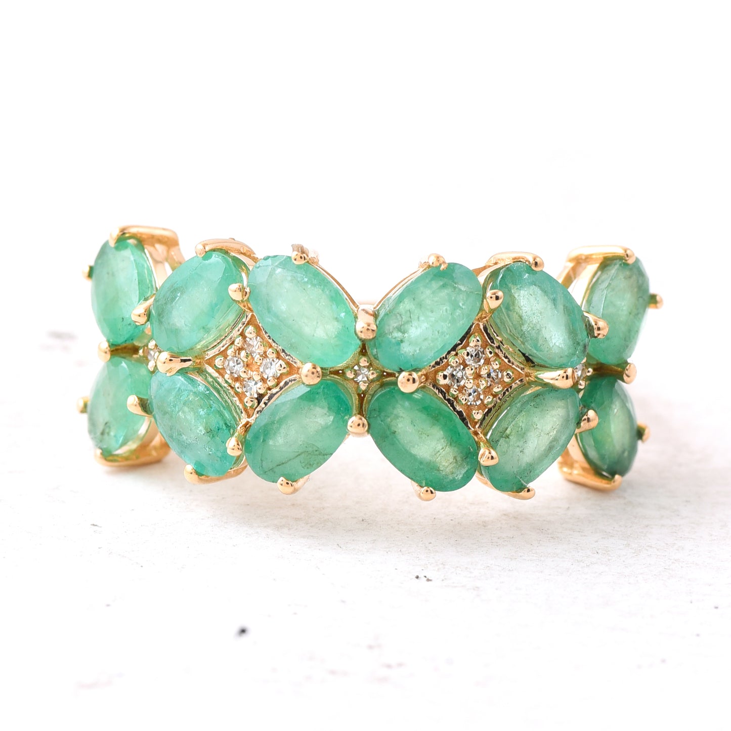 5.47 Ct Oval Mixed Cut Natural Emerald 14K Gold Ring
