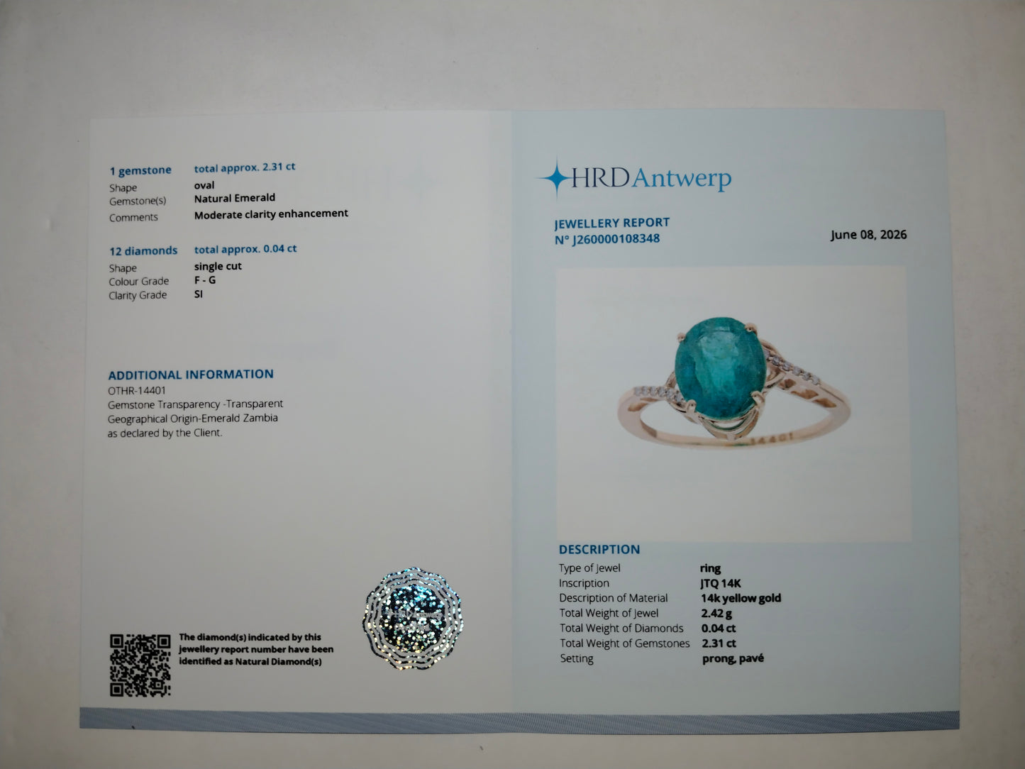 2.35 Ct Oval Mixed Cut Natural Emerald 14K Gold Ring