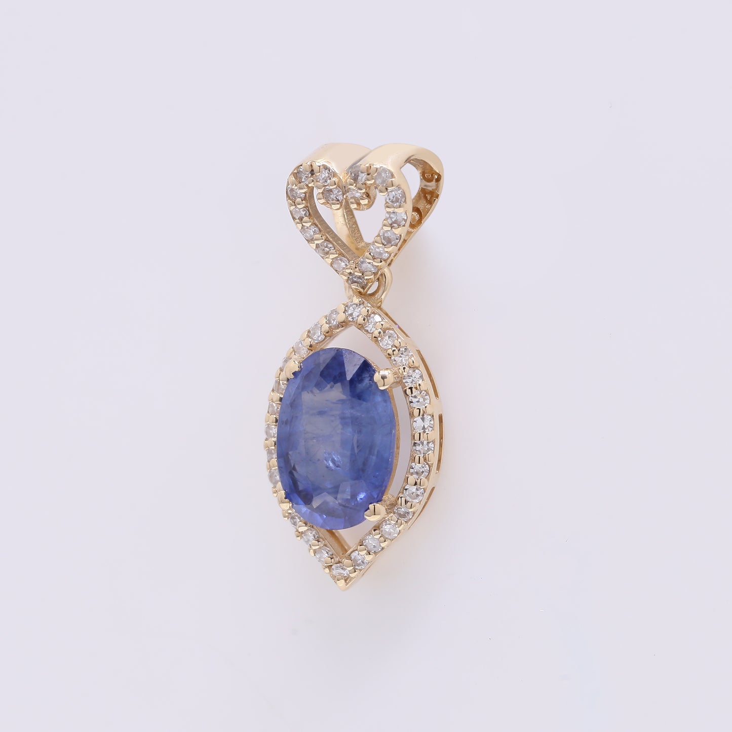 1.53 Ct Oval Mixed Cut Natural Sapphire 14K Gold Pendant