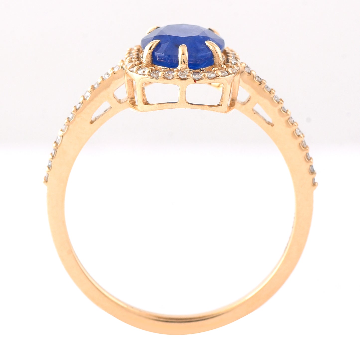 2.07 Ct Oval Mixed Cut Natural Sapphire 14K Gold Ring