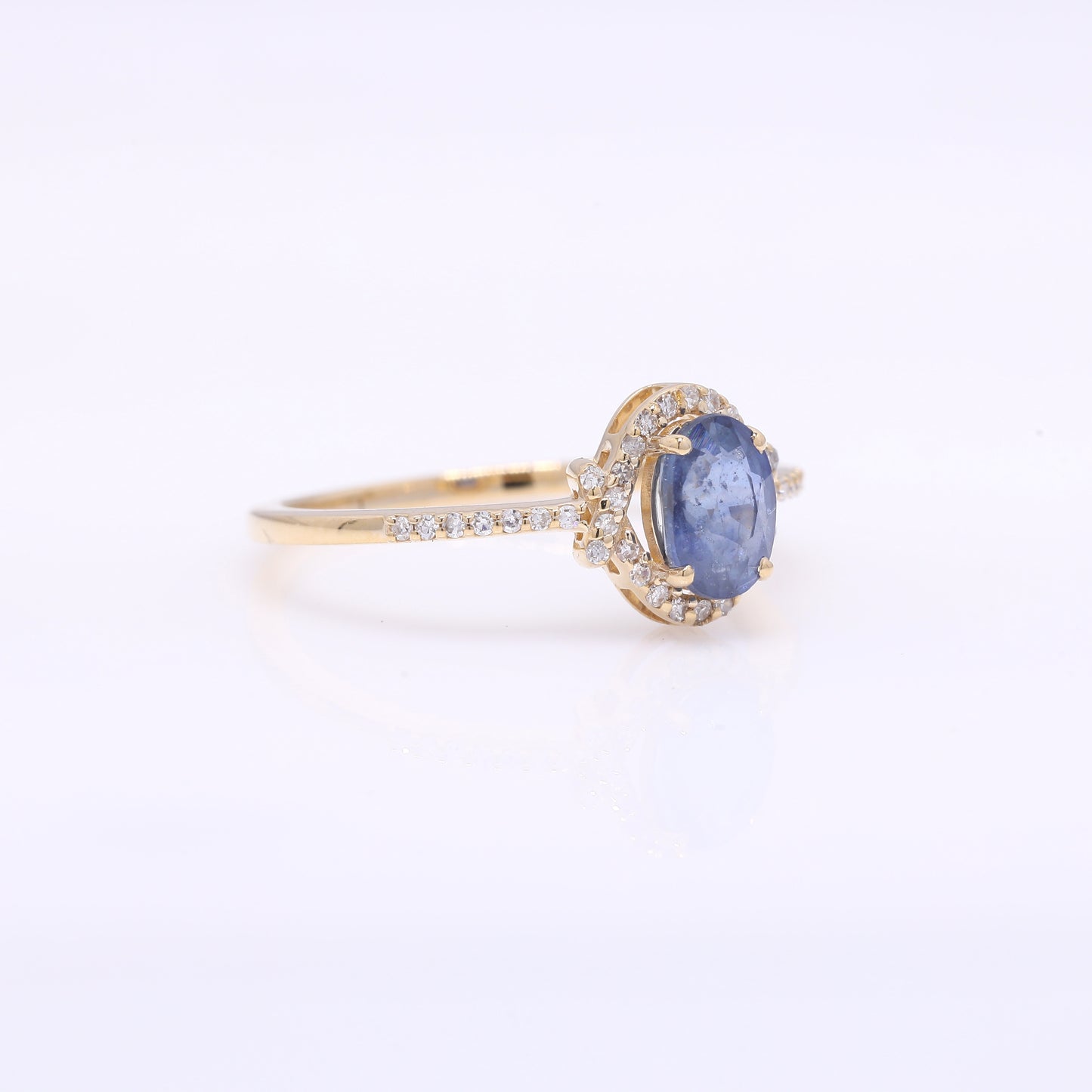 1.19 Ct Oval Mixed Cut Natural Sapphire 14K Gold Ring
