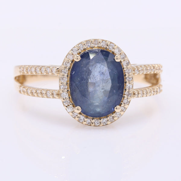 2.55 Ct Oval Mixed Cut Natural Sapphire 14K Gold Ring