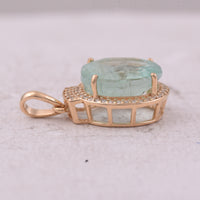 4.79 Ct Oval Mixed Cut Natural Beryl 14K Gold Pendant