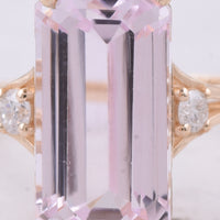7.99 Ct Octagon Step Cut Natural Kunzite 14K Gold Ring