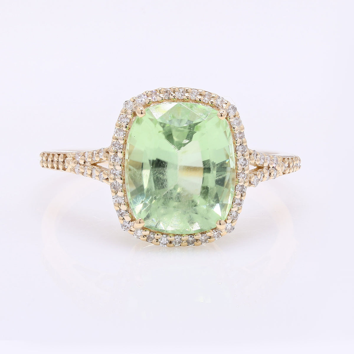 3.87 Ct Cushion Mixed Cut Natural Peridot 14K Gold Ring
