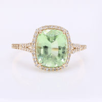 3.87 Ct Cushion Mixed Cut Natural Peridot 14K Gold Ring