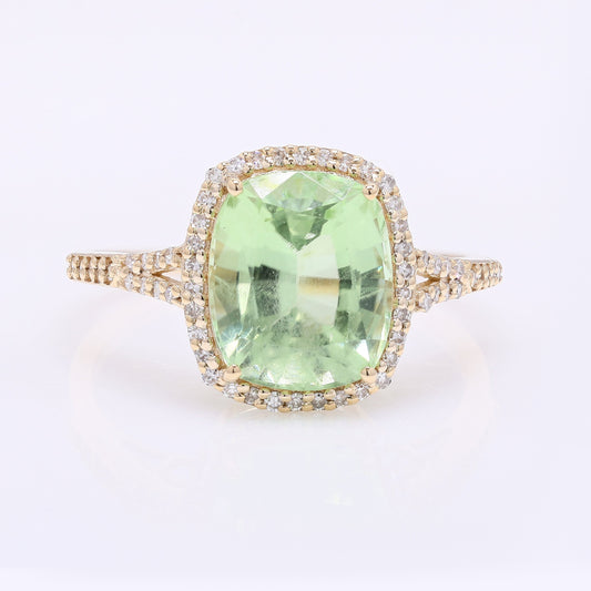 3.87 Ct Cushion Mixed Cut Natural Peridot 14K Gold Ring