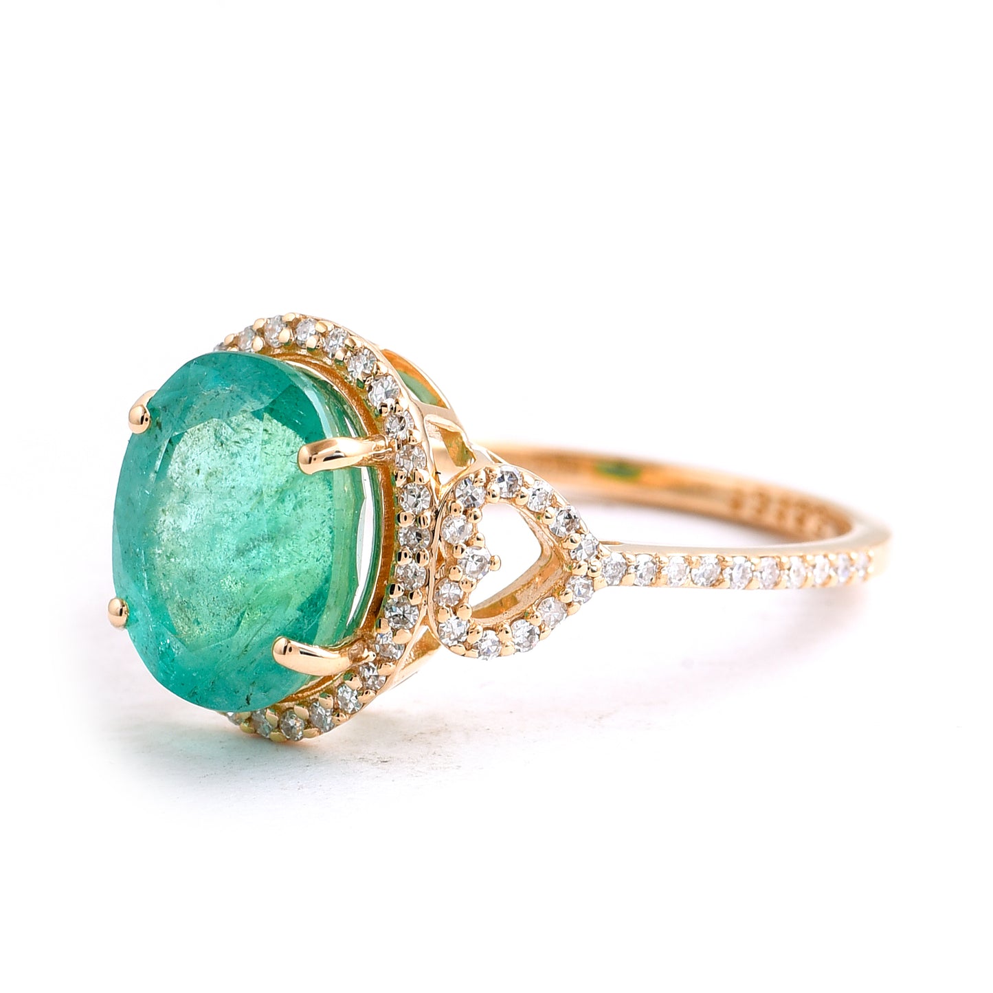3.28 Ct Oval Mixed Cut Natural Emerald 14K Gold Ring
