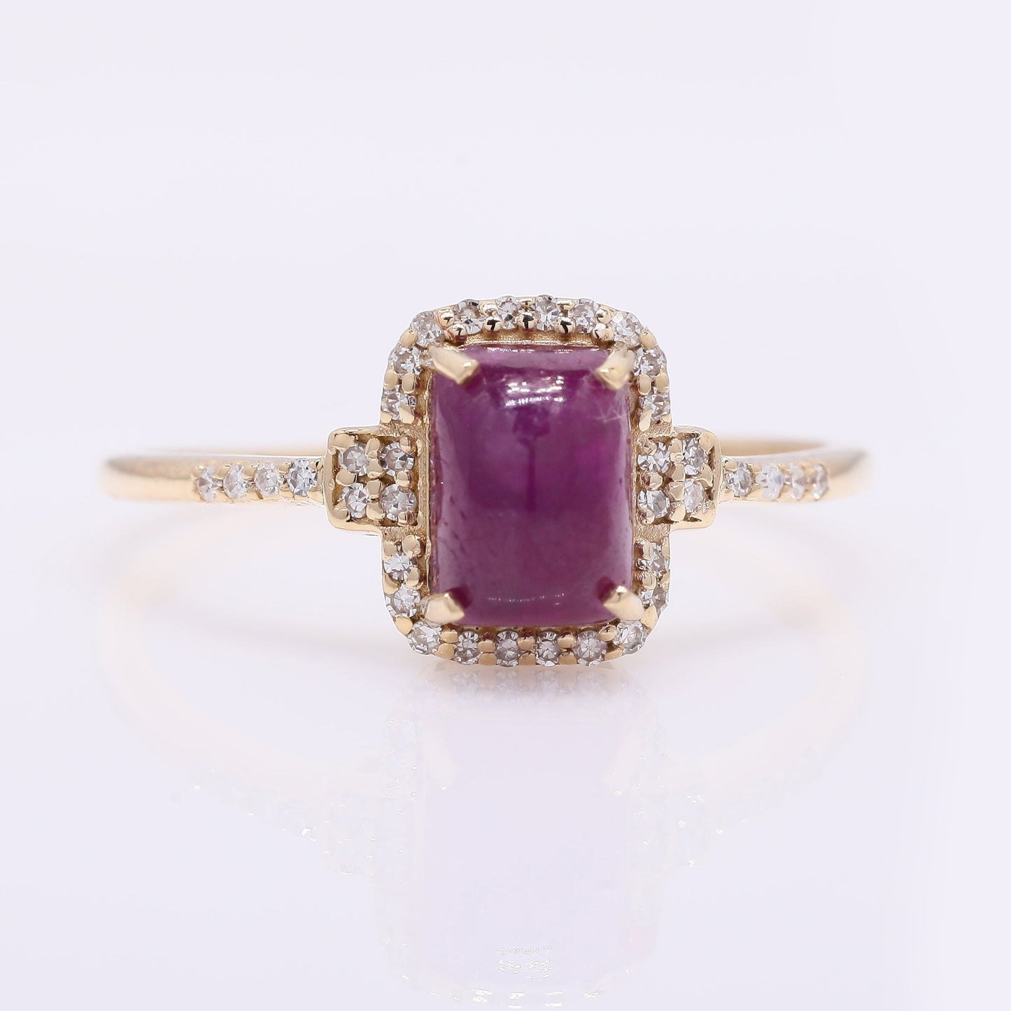 1.92 Ct Cushion Cabochon Cut Natural Ruby 14K Gold Ring