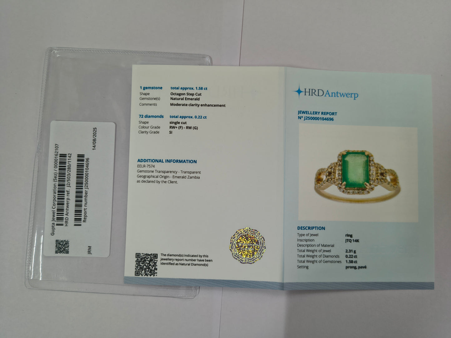 1.80 Ct Octagon Step Cut Natural Emerald 14K Gold Ring