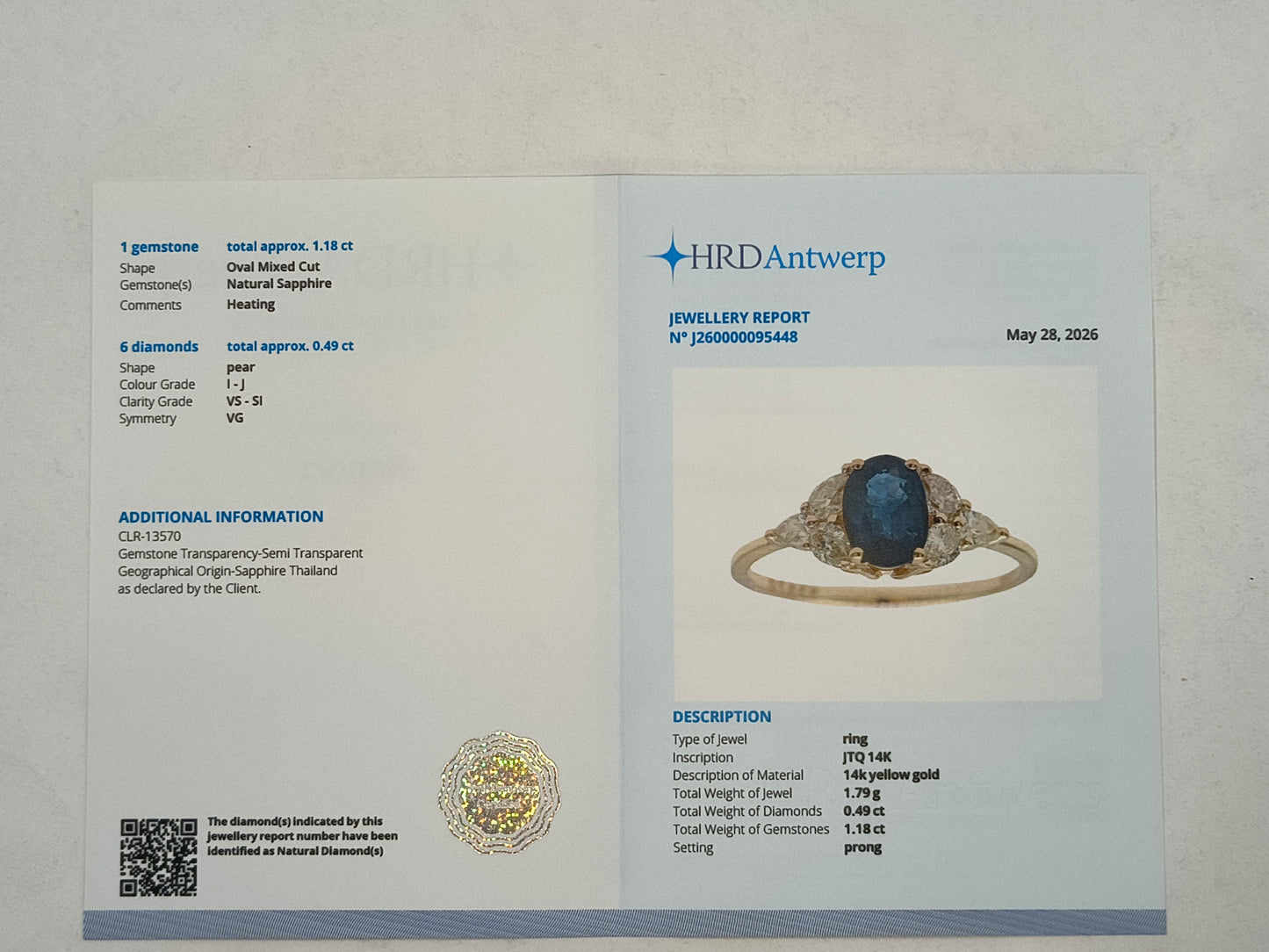 1.67 Ct Oval Mixed Cut Natural Sapphire 14K Gold Ring