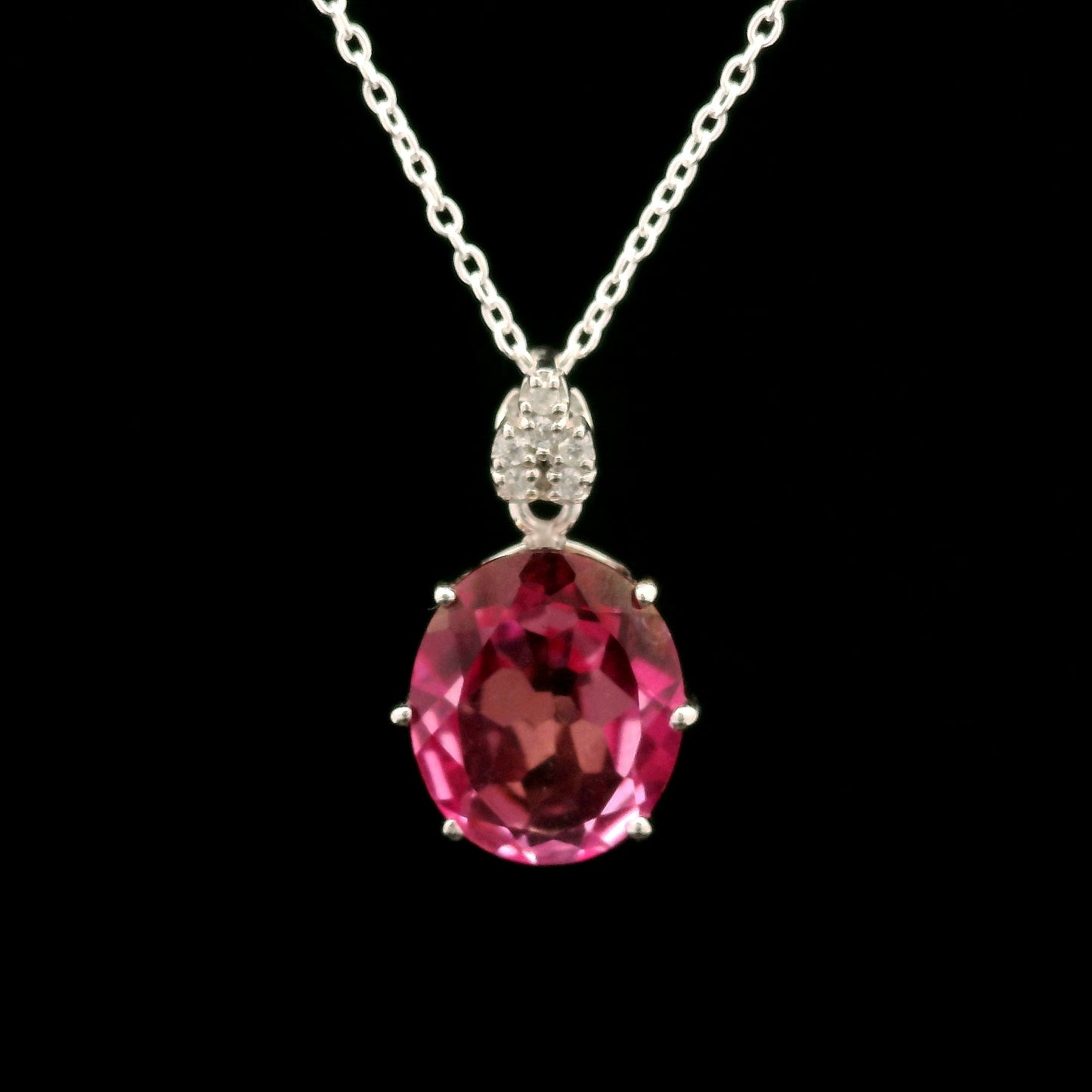 4.76 Ct Oval Pink Topaz, White Zircon 925 Sterling Silver Pendant