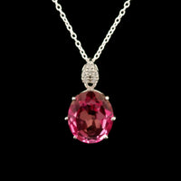 4.76 Ct Oval Pink Topaz, White Zircon 925 Sterling Silver Pendant