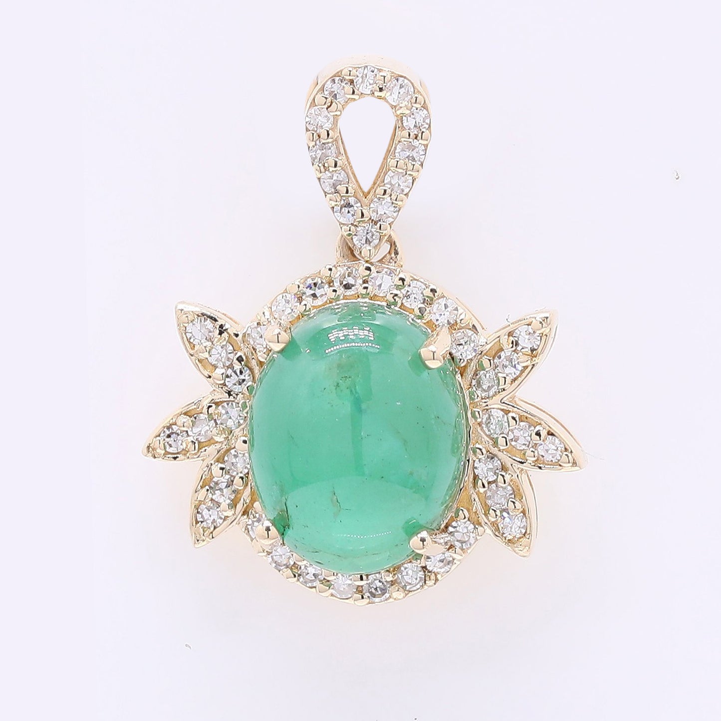 2.22 Ct Oval Cabochon Cut Natural Emerald 14K Gold Pendant