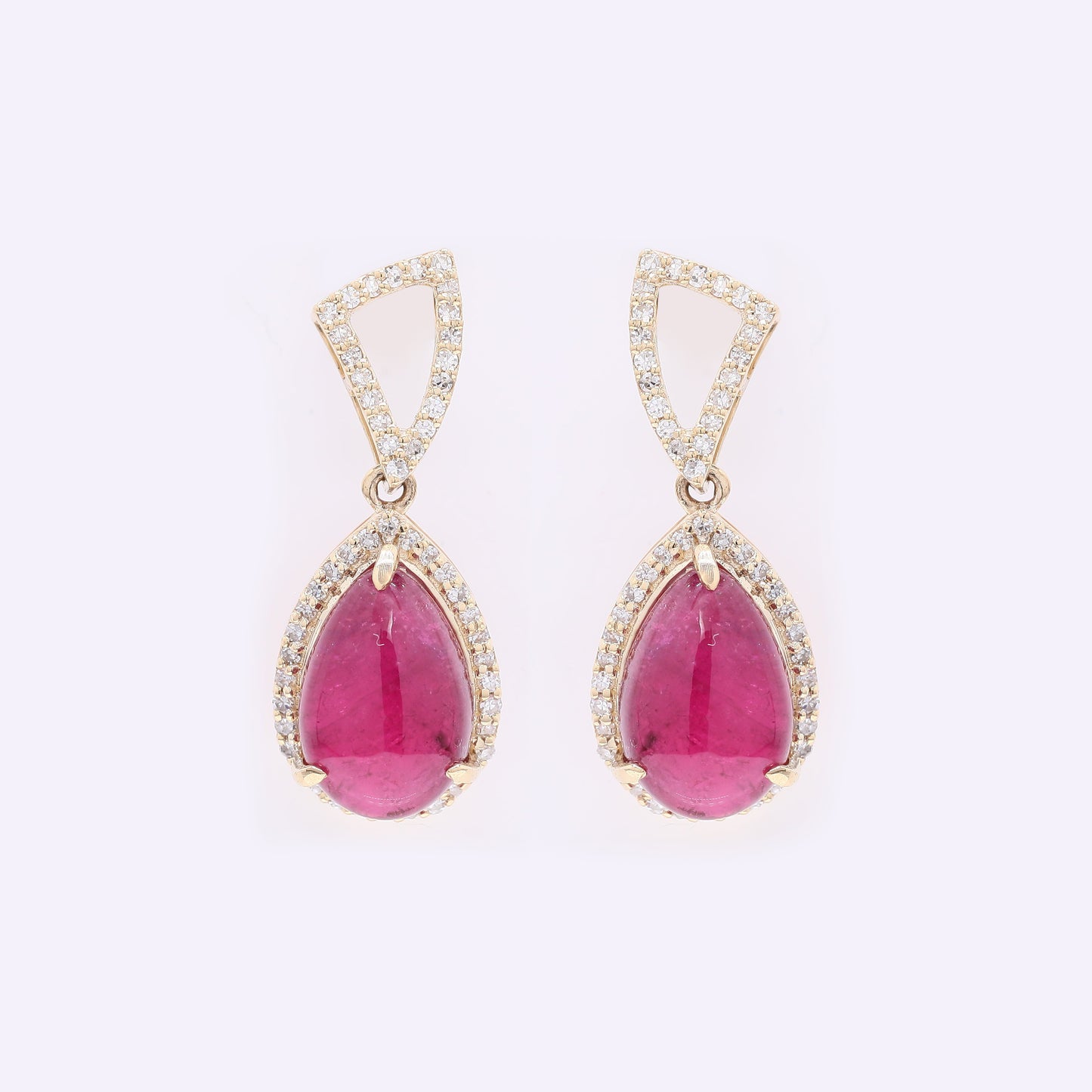 6.10 Ct Pear Cabochon Natural Rubellite 14K Gold Earrings