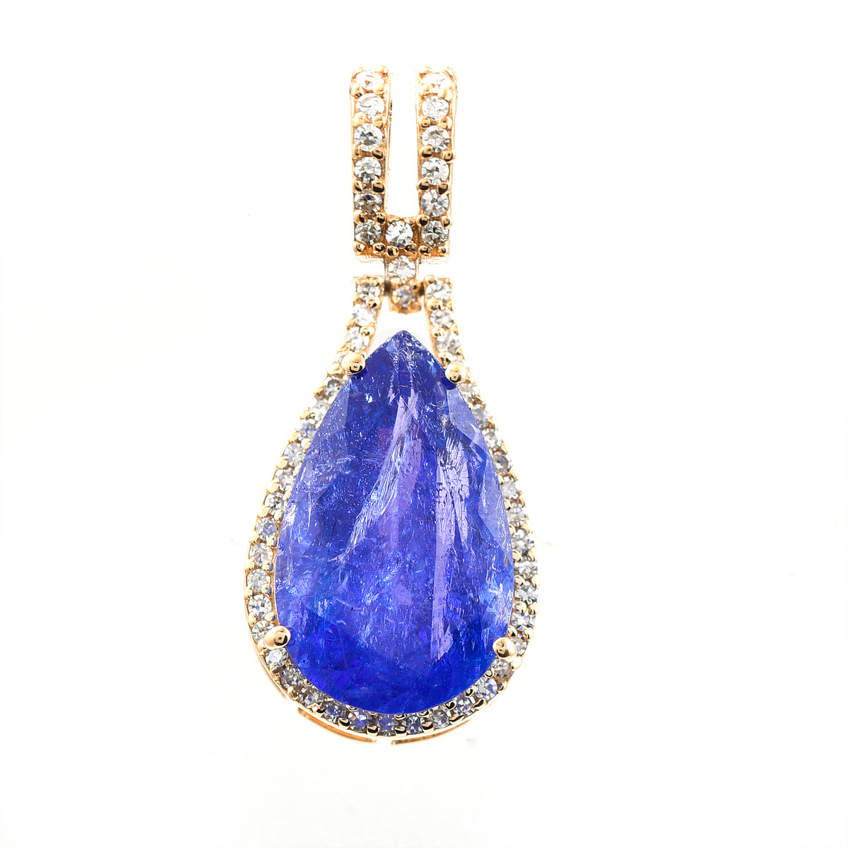 5.19 Ct Pear Mixed Cut Natural Tanzanite 14K Gold Pendant