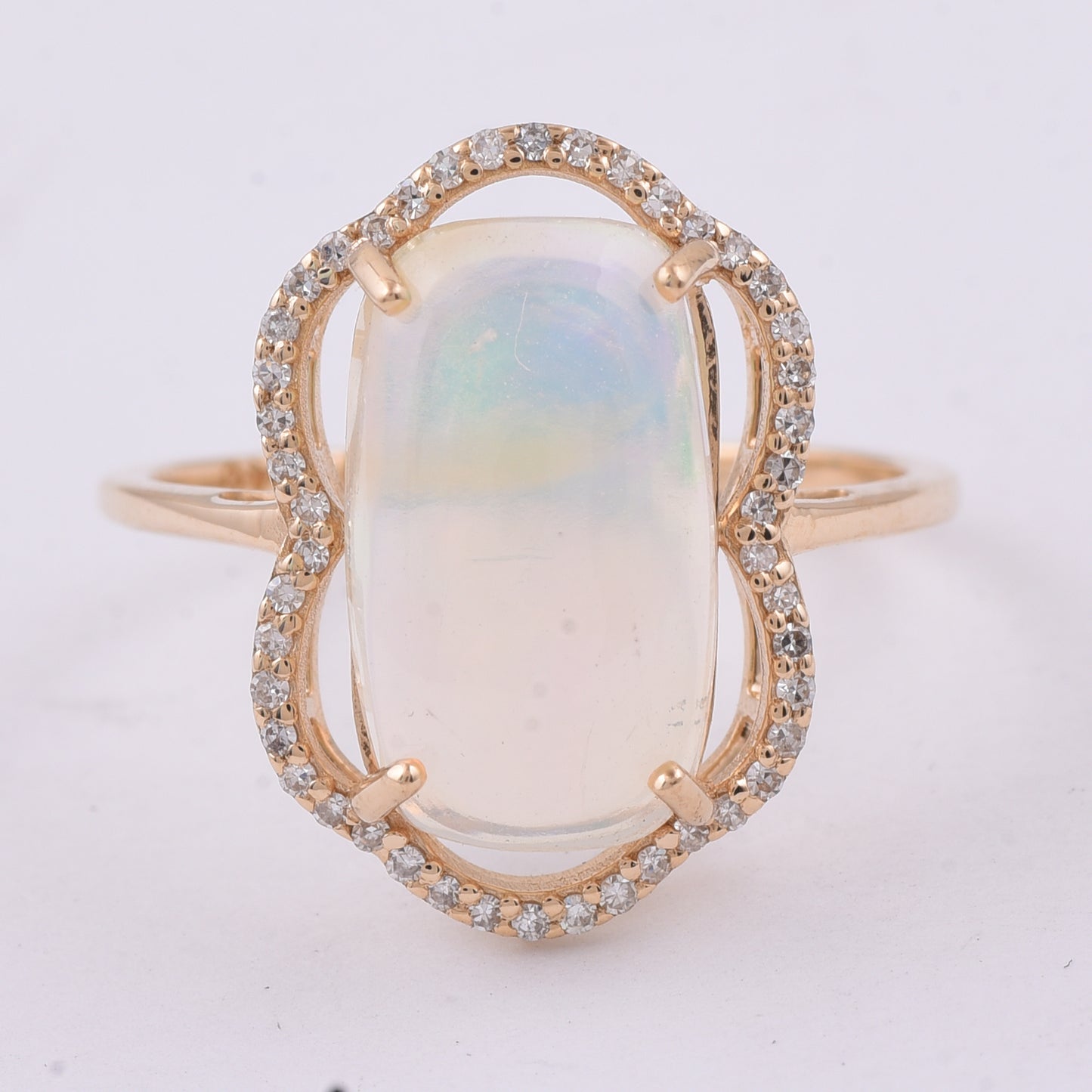 2.95 Ct Cushion Cabochon Cut Natural Opal 14K Gold Ring