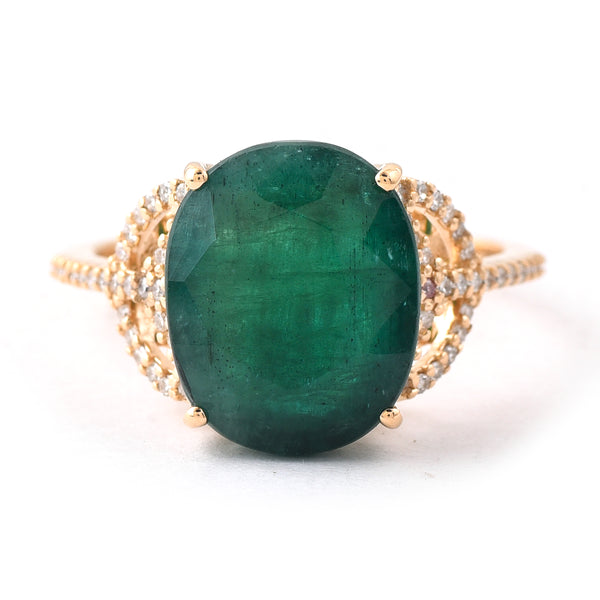 5.59 Ct Oval Mixed Cut Natural Emerald 14K Gold Ring