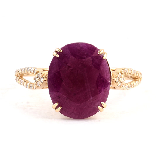3.86 Ct Oval Mixed Cut Natural Corundum Ruby 14K Gold Ring
