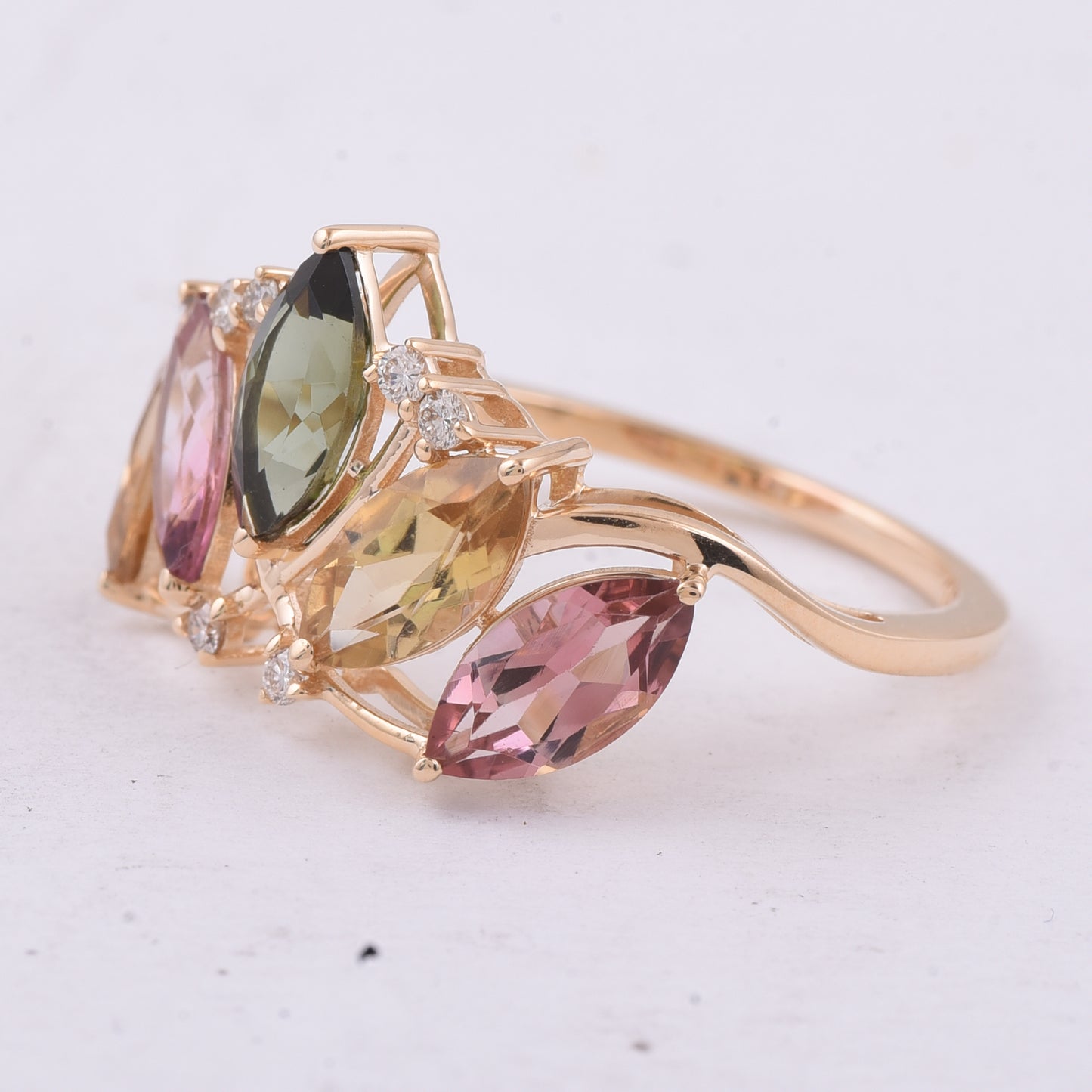 2.70 Ct Marquise Natural Multi-Coloured Tourmaline 14K Gold Ring