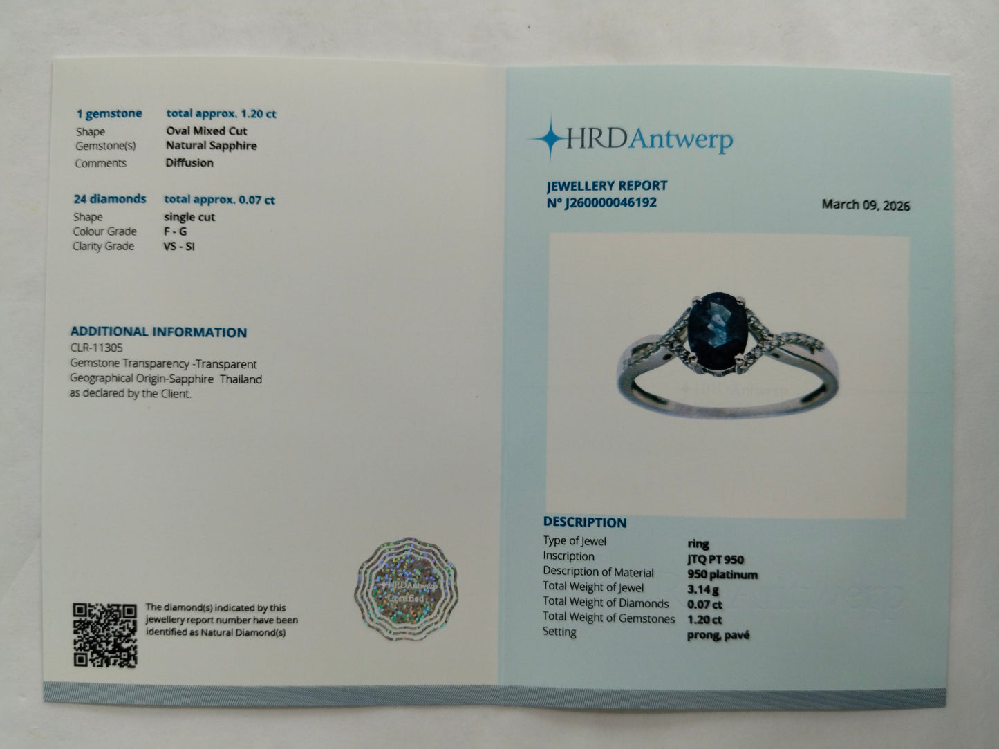 1.27 Ct Oval Mixed Cut Natural Sapphire 950 Platinum Ring