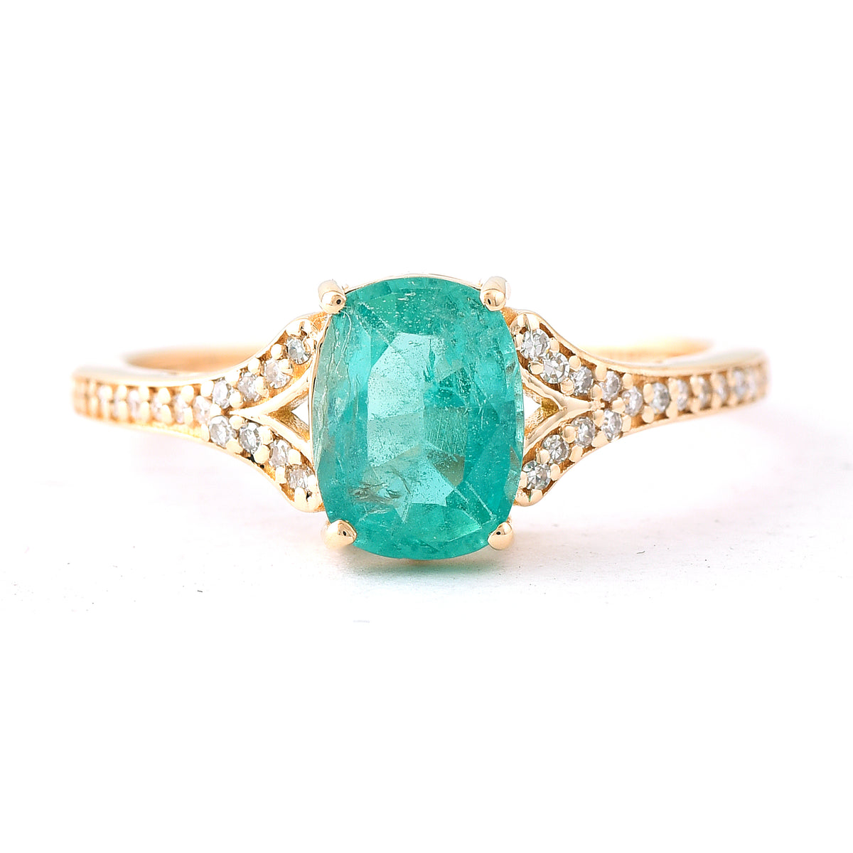 1.40 Ct Cushion Mixed Cut Natural Emerald 14K Gold Ring