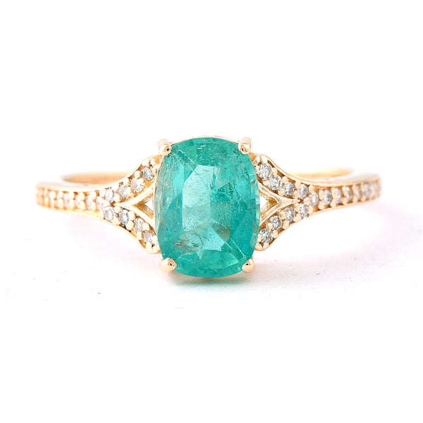 1.40 Ct Cushion Mixed Cut Natural Emerald 14K Gold Ring