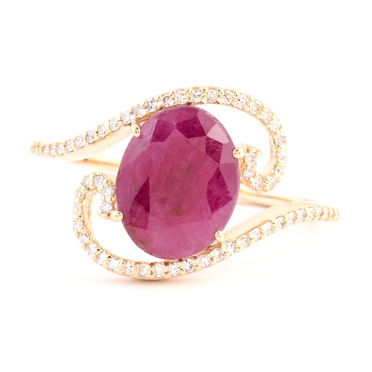 2.36 Ct Oval Mixed Cut Natural Corundum Ruby 14K Gold Ring
