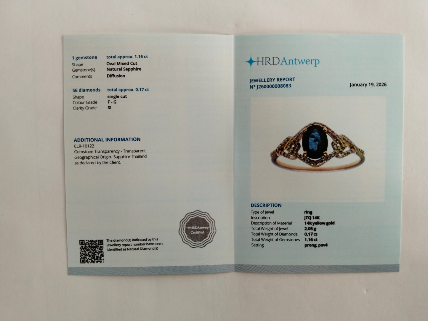 1.33 Ct Oval Mixed Cut Natural Sapphire 14K Gold Ring