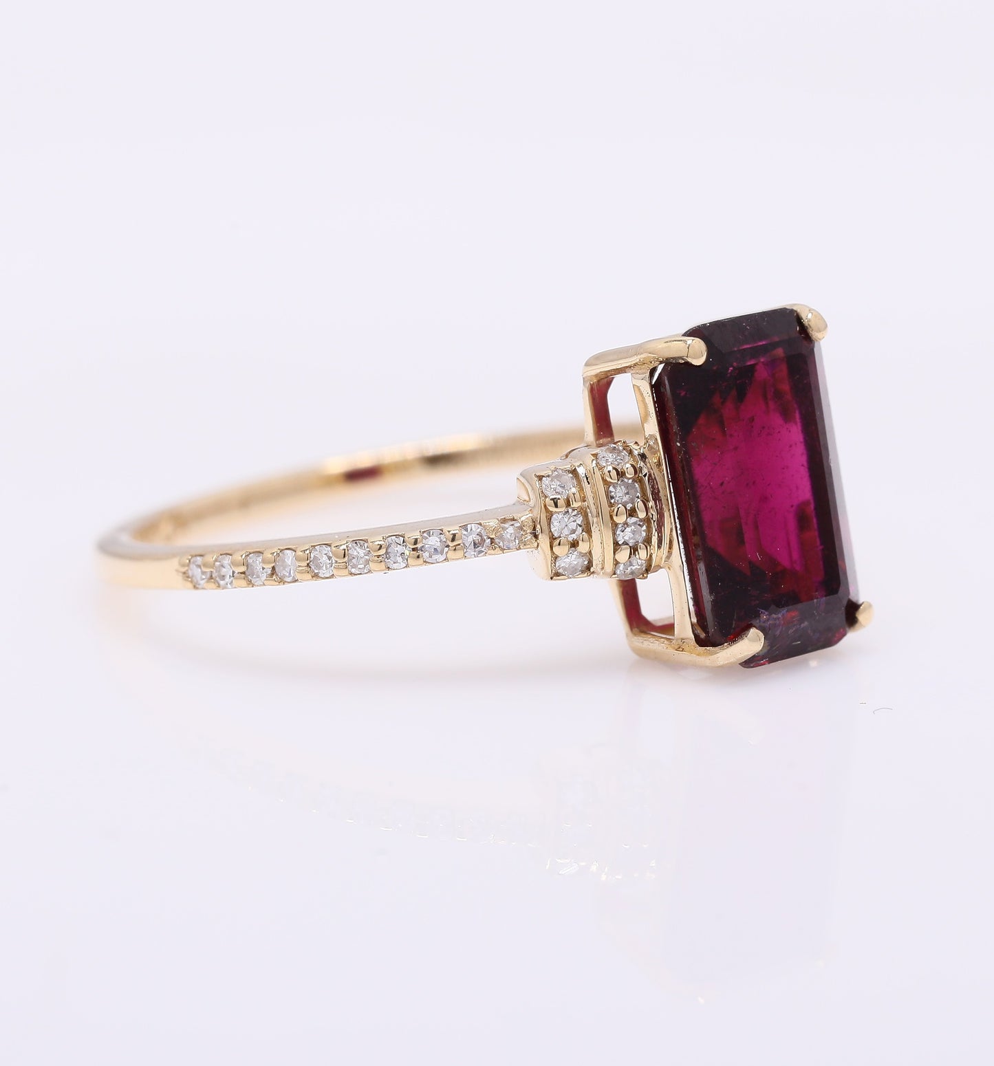 2.00 Ct Octagon Step Cut Natural Rubellite 14K Gold Ring
