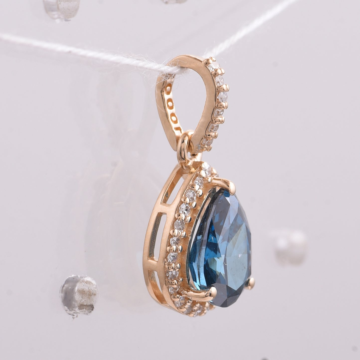 1.13 Ct Pear Blue Diamond 14K Gold Pendant