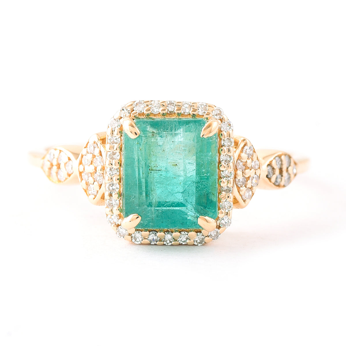 2.12 Ct Octagon Step Cut Natural Emerald 14K Gold Ring