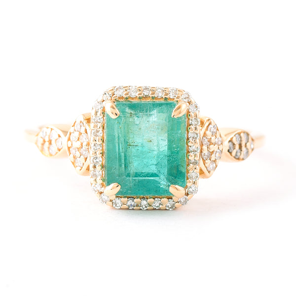 2.12 Ct Octagon Step Cut Natural Emerald 14K Gold Ring
