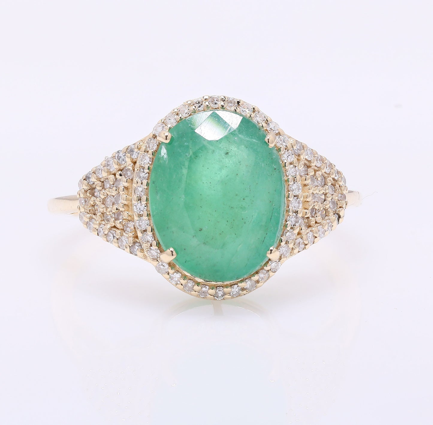3.57 Ct Oval Mixed Cut Natural Emerald 14K Gold Ring