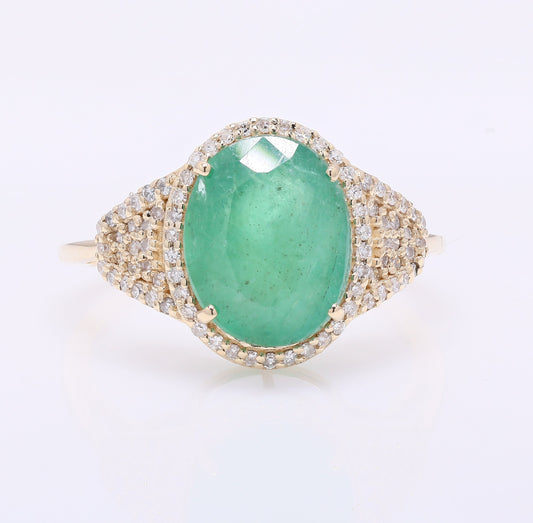 3.57 Ct Oval Mixed Cut Natural Emerald 14K Gold Ring