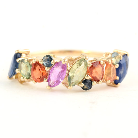 2.19 Ct Marquise Multi Sapphire 14K Gold Ring