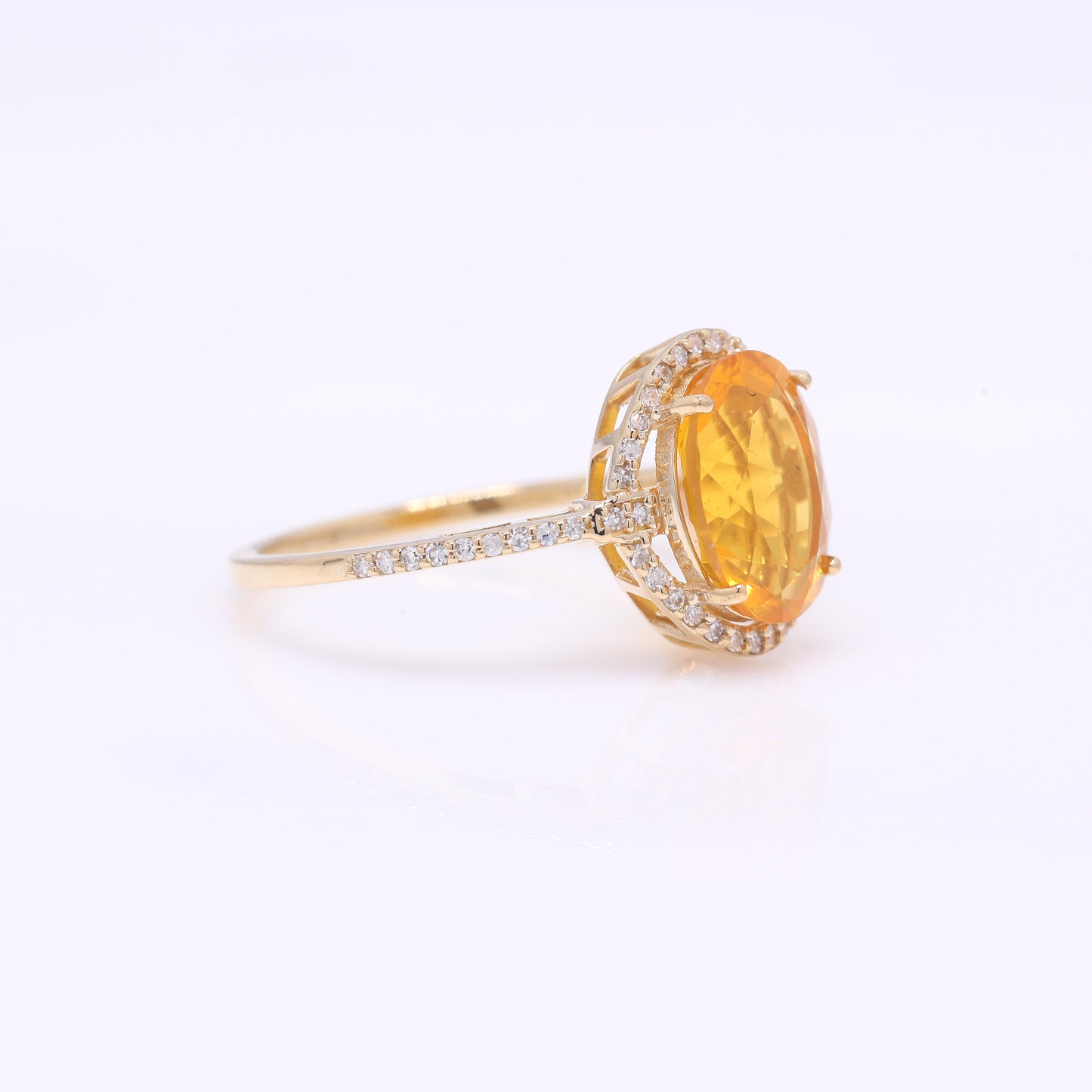 1.90 Ct Oval Mixed Cut Natural Fire Opal 14K Gold Ring