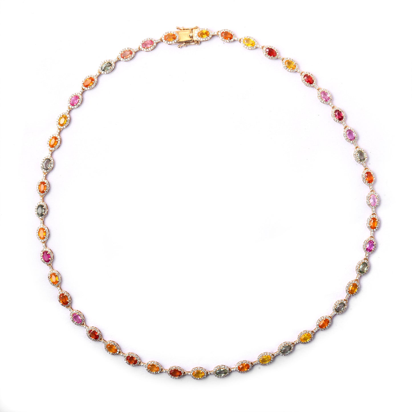 17.73 Ct Oval Mixed Cut Natural Multi Coloured Sapphire 14K Gold Necklace
